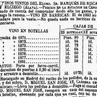 1884.- Uno de los anuncios de propaganda más antiguos de los vinos del Marqués de Riscal